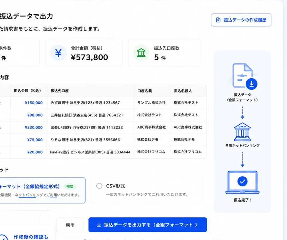 振込データをワンクリックで出力